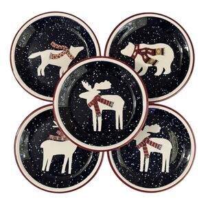 Debbie Mumm Snow Flurries 5-Piece Salad Plates Winter Woodland Animals Set